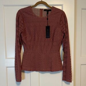 NWT BCBGMaxAzria Textured Long Sleeve Blouse - Mauve/Rose.